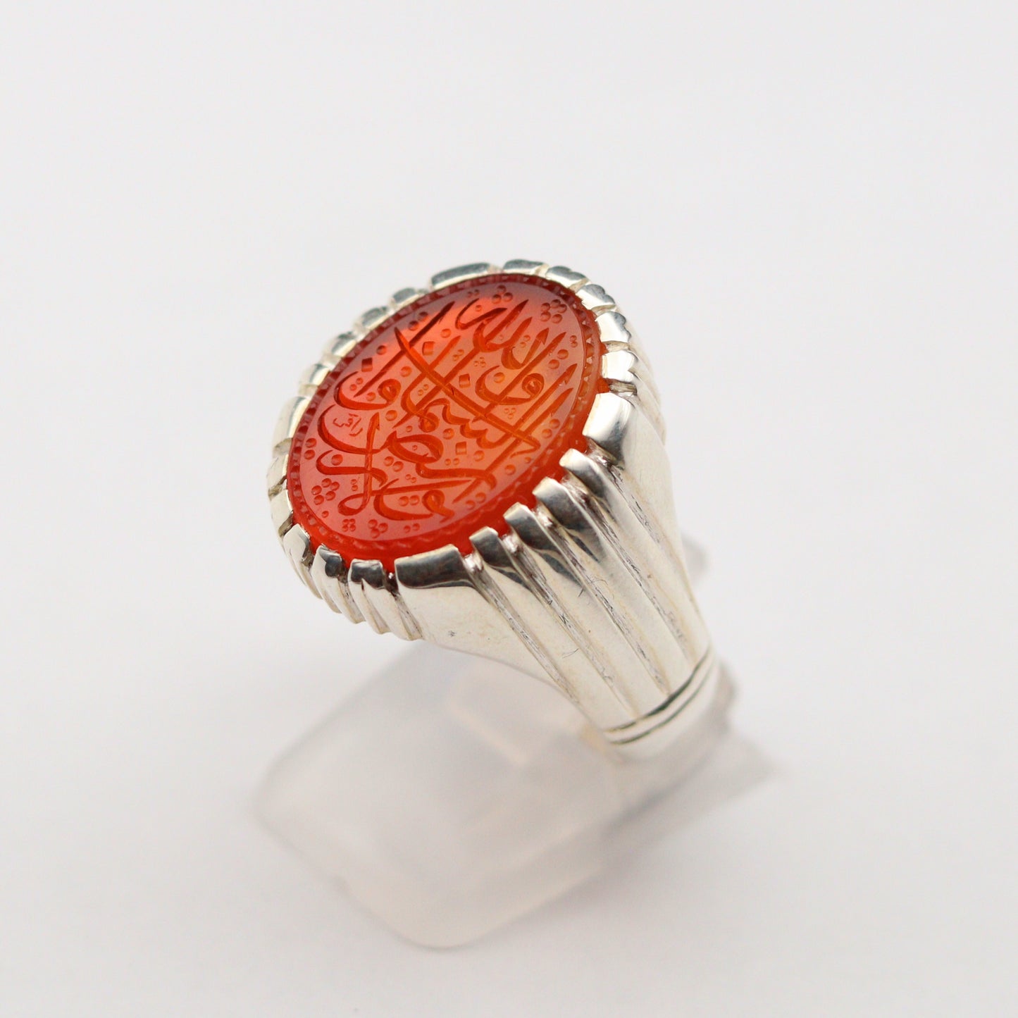 Orange Yemeni Aqeeq Ring - Engraved