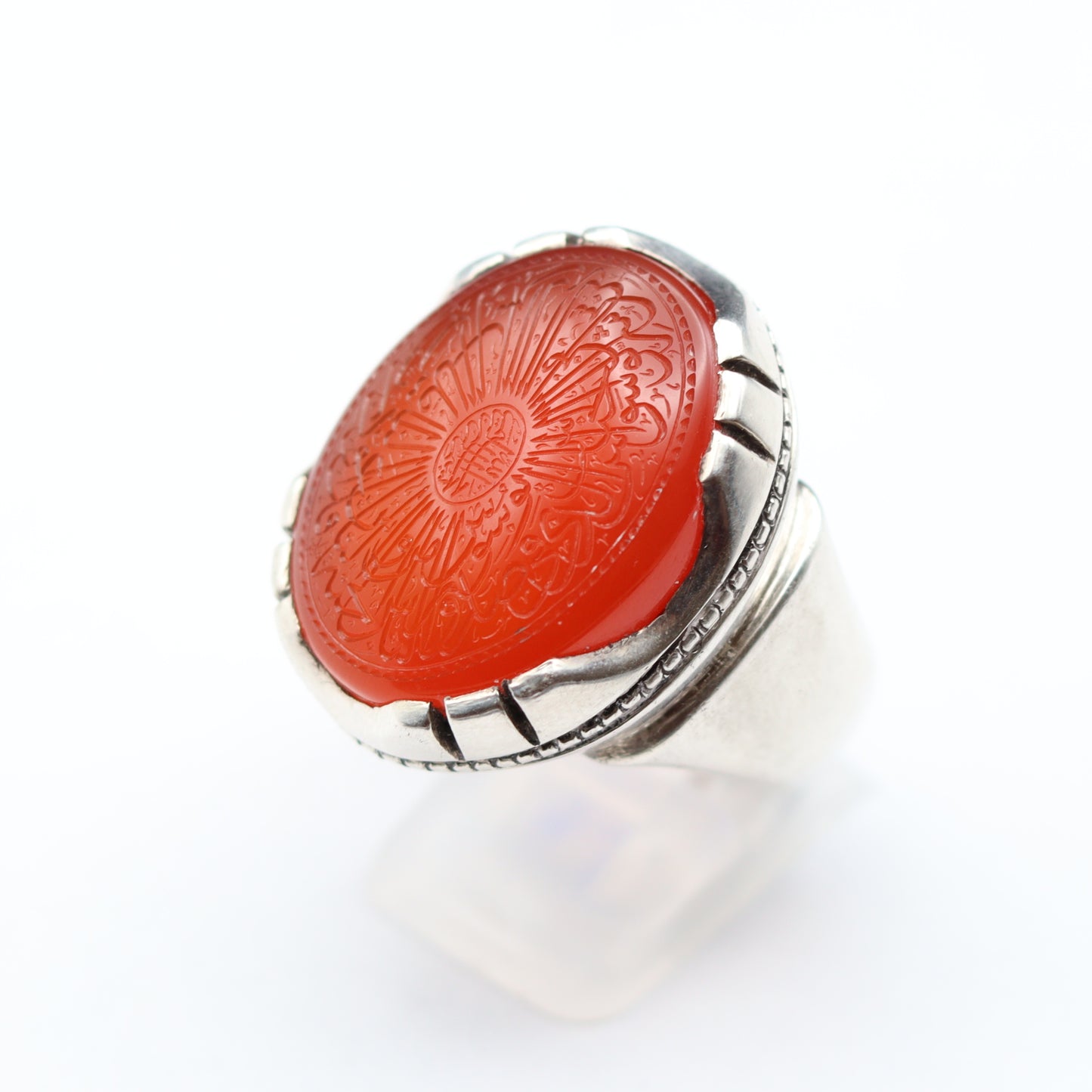 Orange Yemeni Aqeeq Ring - Engraved
