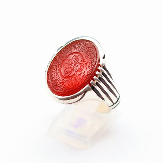 Red Yemeni Aqeeq Ring - Engraved