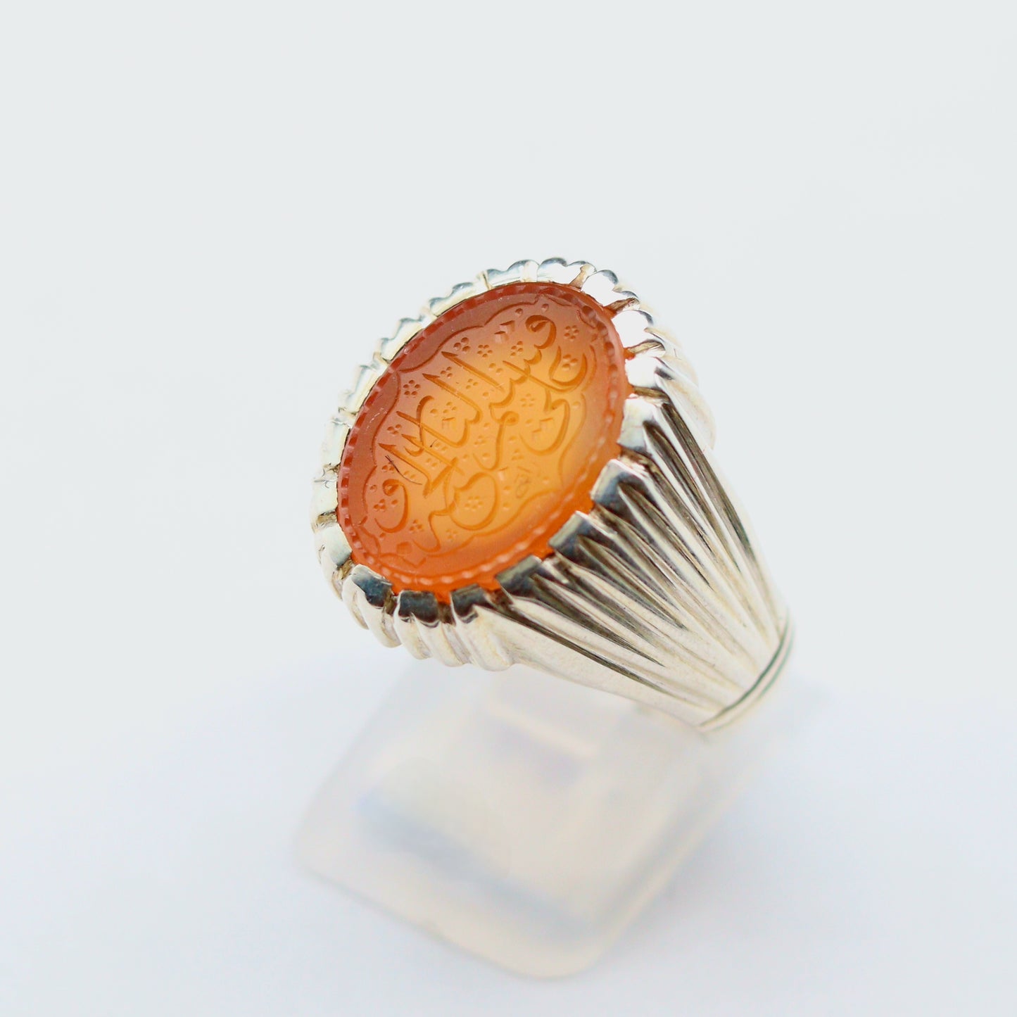 Orange Yemeni Aqeeq Ring - Engraved